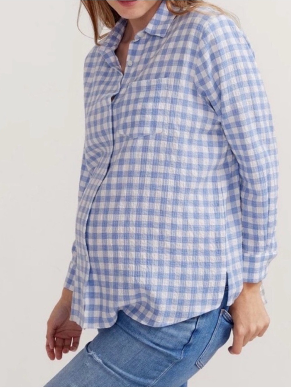 HATCH Boyfriend Shirt Blue Gingham Lightweight Button-Up Shirt